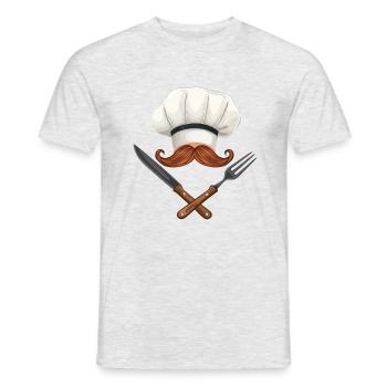 Avec moustache et toque : la cuisine croisée - T-shirt homme - gris chiné - Devant - AI Model Male 178 dark (178cm)