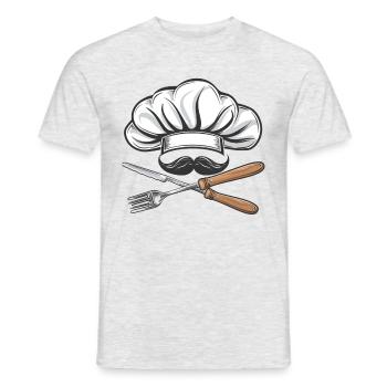 Avec moustache et toque de chef : La cuisine croisée - T-shirt homme - gris chiné - Devant - AI Model Male 178 dark (178cm)