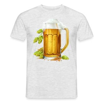 Frosty beer in a jug with hops and barley - Men's T-Shirt - heather grey - Front - AI Model Male 178 dark (178cm)
