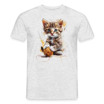 Chaton espiègle avec pelote de laine - T-shirt homme - gris chiné - Devant - AI Model Male 178 dark (178cm)