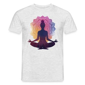 Silence dans la pose : une silhouette de yoga avec Manda - T-shirt homme - gris chiné - Devant - AI Model Male 178 dark (178cm)