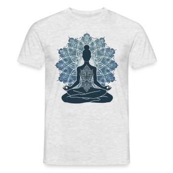Le silence du yoga : une silhouette en pose avec M - T-shirt homme - gris chiné - Devant - AI Model Male 178 dark (178cm)