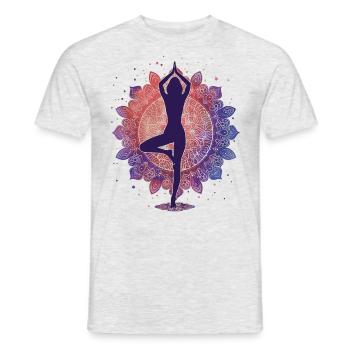 Die Serenität des Yoga: Silhouette in Pose mit Man - Männer T-Shirt - Grau meliert - Vorne - AI Model Male 178 dark (178cm)