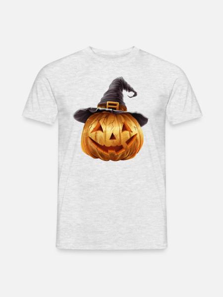 Spooky pumpkin with witch hat - Men's T-Shirt - heather grey