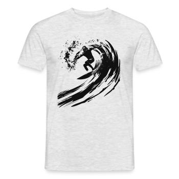 Surfeur surfant sur une énorme vague dans un 2 - T-shirt homme - gris chiné - Devant - AI Model Male 178 dark (178cm)