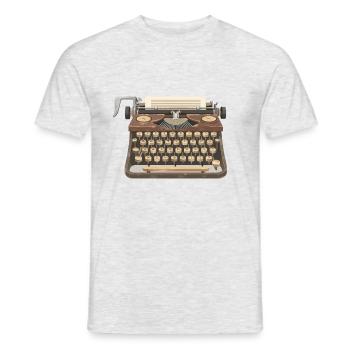 Vintage typewriter with paper in 2D illustration - Men's T-Shirt - heather grey - Front - AI Model Male 178 dark (178cm)