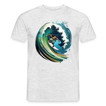 Surfer on a big wave in a 2D illustration - Men's T-Shirt - heather grey - Front - AI Model Male 178 dark (178cm)