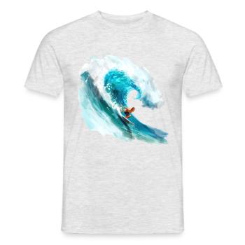 Surfer beim Reiten einer großen Welle in einer 2D- - Männer T-Shirt - Grau meliert - Vorne - AI Model Male 178 dark (178cm)
