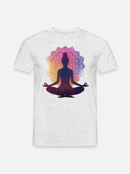 Stille in der Pose: Eine Yoga-Silhouette mit Manda - Männer T-Shirt - Grau meliert