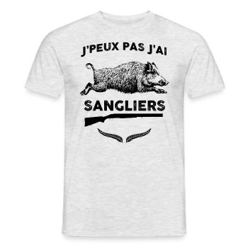 Priorité, la Chasse aux Sangliers - T-shirt homme - gris chiné - Devant - AI Model Male 178 dark (178cm)