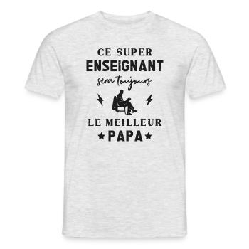 Meilleur Super Papa Enseignant Prof - T-shirt homme - gris chiné - Devant - AI Model Male 178 dark (178cm)