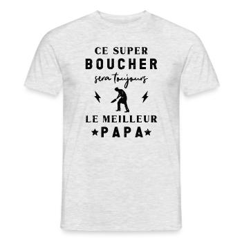 Meilleur Super Papa Boucher Boucherie - T-shirt homme - gris chiné - Devant - AI Model Male 178 dark (178cm)