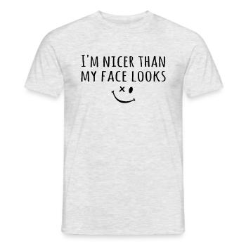 Ich bin netter als mein Gesicht aussieht - Männer T-Shirt - Grau meliert - Vorne - AI Model Male 178 dark (178cm)