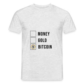 Money, gold, bitcoin - money, gold, bitcoin - Men's T-Shirt - heather grey - Front - AI Model Male 178 dark (178cm)