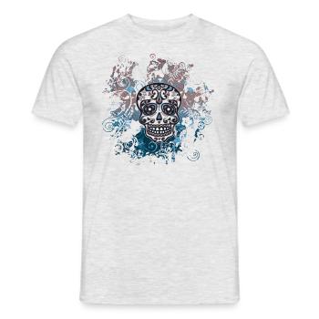 Totenkopf Mexikanischer Sugar Skull Blumen Flowers - Männer T-Shirt - Grau meliert - Vorne - AI Model Male 178 dark (178cm)