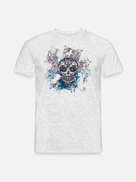 Skull Mexican Sugar Skull Flowers - Men's T-Shirt - heather grey