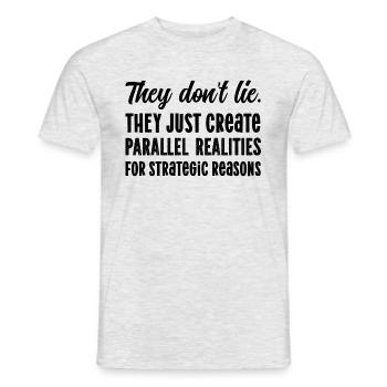 Lügen Lies Parallel Reality Spruch lustig Realität - Männer T-Shirt - Grau meliert - Vorne - AI Model Male 178 dark (178cm)