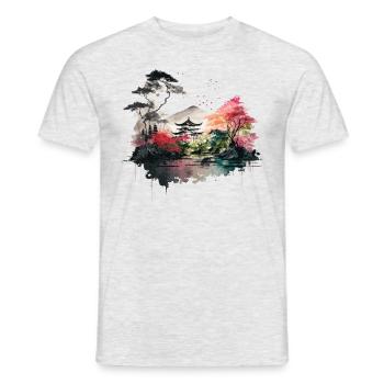 Japanese Watercolor illustration - Men's T-Shirt - heather grey - Front - AI Model Male 178 dark (178cm)