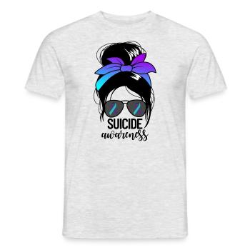 Selbstmordbewusstsein Frauen Messy Br�tchen Selbst - Männer T-Shirt - Grau meliert - Vorne - AI Model Male 178 dark (178cm)