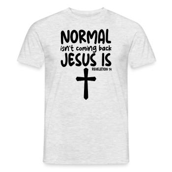 Normal kommt nicht zur�ck Jesus ist Offenbarung 14 - Männer T-Shirt - Grau meliert - Vorne - AI Model Male 178 dark (178cm)