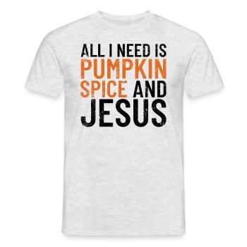 Alles was ich brauche ist K�rbisgew�rz und Jesus T - Männer T-Shirt - Grau meliert - Vorne - AI Model Male 178 dark (178cm)