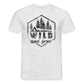 Wild & Free - Tent - Camping - Slogan - Men's T-Shirt - heather grey - Front - AI Model Male 178 dark (178cm)