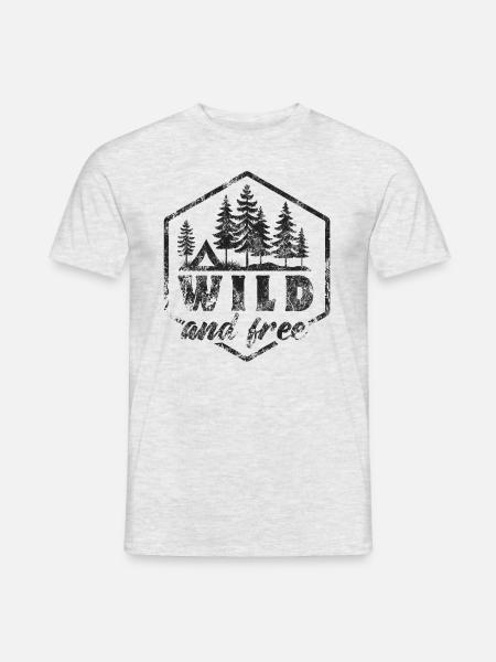 Wild & Free - Tent - Camping - Slogan - Men's T-Shirt - heather grey