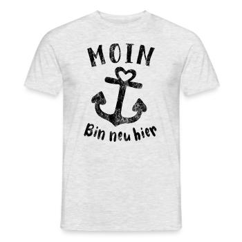 Moin bin neu hier Anker Baby Geburt Spruch - Männer T-Shirt - Grau meliert - Vorne - AI Model Male 178 dark (178cm)