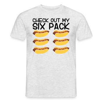 Schauen Sie sich mein Six Pack Funny Hotdog Abs 4. - Männer T-Shirt - Grau meliert - Vorne - AI Model Male 178 dark (178cm)