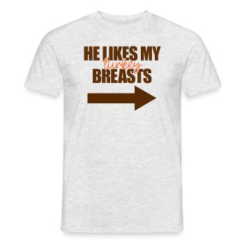 He likes my turkey's raunchy Thanksgiving - Men's T-Shirt - heather grey - Front - AI Model Male 178 dark (178cm)