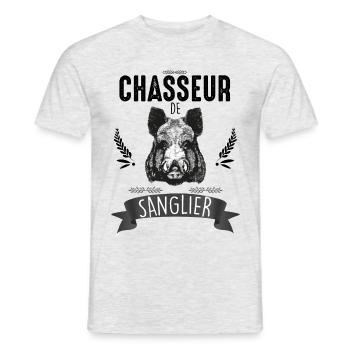 Chasseur sanglier t-shirt - T-shirt homme - gris chiné - Devant - AI Model Male 178 dark (178cm)