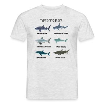 types de requins walhai hammerhai tigerhai makohai - T-shirt homme - gris chiné - Devant - AI Model Male 178 dark (178cm)