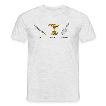 Perceuse à lime, truelle, outils, anti-grattage subtil - T-shirt homme - gris chiné - Devant - AI Model Male 178 dark (178cm)