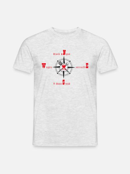 Fleischliebhaber, Kompass für Grillfleisch - Männer T-Shirt - Grau meliert