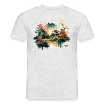 Japanese House at Lake - Men's T-Shirt - heather grey - Front - AI Model Male 178 dark (178cm)