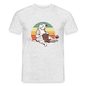 Niedliche Katze Schlafanzug Oberteil Stricken - Männer T-Shirt - Grau meliert - Vorne - AI Model Male 178 dark (178cm)