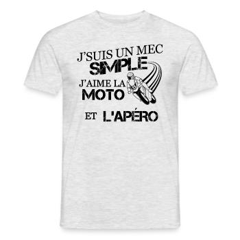 Mec simple humour moto - T-shirt homme - gris chiné - Devant - AI Model Male 178 dark (178cm)