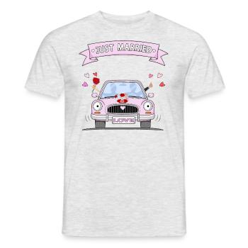 Voiture de mariage tout juste mariée rose - T-shirt homme - gris chiné - Devant - AI Model Male 178 dark (178cm)
