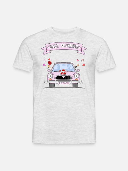 Just Married Hochzeitsauto rosa - Männer T-Shirt - Grau meliert