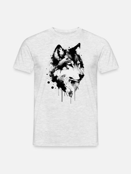Ink Wolf – Der wilde Ausdruck - Männer T-Shirt - Grau meliert