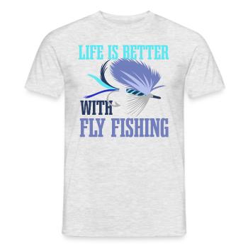 Life With Fly Fishing Pêcheur Citation Pêcheur - T-shirt homme - gris chiné - Devant - AI Model Male 178 dark (178cm)