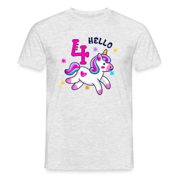 Hello Four Unicorn, quatrième anniversaire, Magical - T-shirt homme - gris chiné - Devant - AI Model Male 178 dark (178cm)