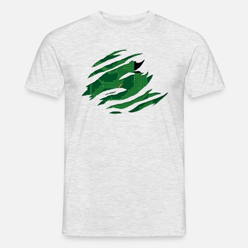 Computer Platine hinter einem Kratzer mit CPU - Männer T-Shirt - Grau meliert