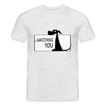 Drôle de chemise / autocollant de chien. Méfiez-vous du chien - T-shirt homme - gris chiné - Devant - AI Model Male 178 dark (178cm)