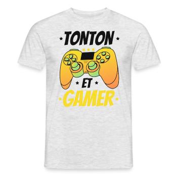 TONTON ET GAMER jeux vidéo gaming anniversaire - T-shirt homme - gris chiné - Devant - AI Model Male 178 dark (178cm)