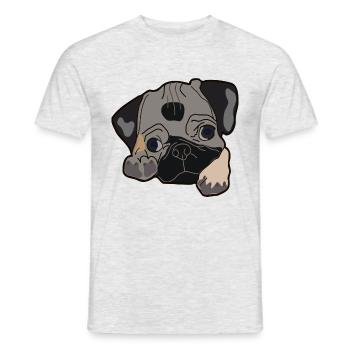 Mops Kopf Geschenk Idee - Männer T-Shirt - Grau meliert - Vorne - AI Model Male 178 dark (178cm)