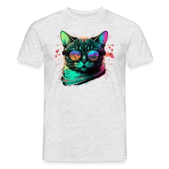 Rave Cat - Men's T-Shirt - heather grey - Front - AI Model Male 178 dark (178cm)