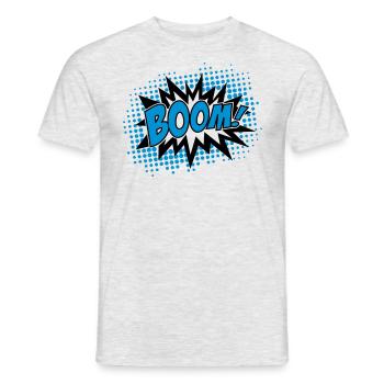 BOOM, comic, speech bubble, cartoon, balloon, dots - Men's T-Shirt - heather grey - Front - AI Model Male 178 dark (178cm)