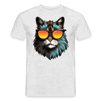 Main-Coon Katze mit Sonnenbrille - Männer T-Shirt - Grau meliert - Vorne - AI Model Male 178 dark (178cm)
