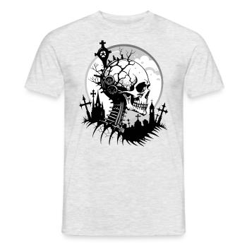 Cemetery Skull // Totenkopf Friedhof / Tod FS0110 - Männer T-Shirt - Grau meliert - Vorne - AI Model Male 178 dark (178cm)
